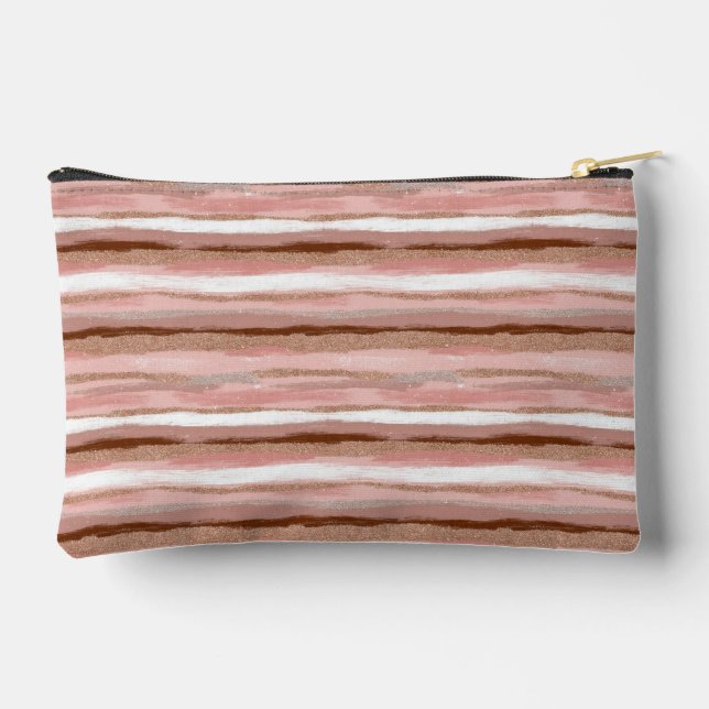 Striped Gold Glitter Pink - Accessory Pouch (Back)
