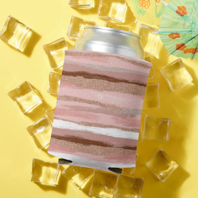 Striped Gold Glitter Pink Can Cooler (In Situ Summer)