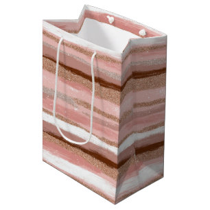 Striped Gold Glitter Pink Gift Bag