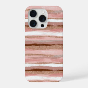 Striped Gold Glitter Pink iPhone 15 Pro Case