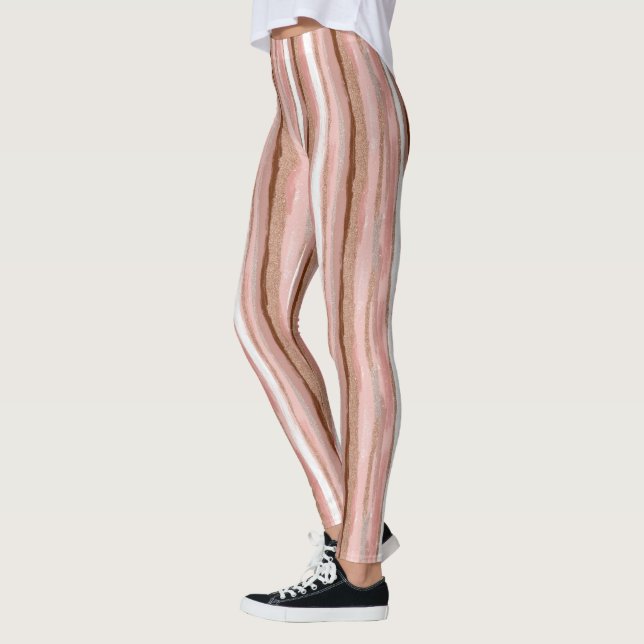 Striped Gold Glitter Pink Leggings (Left)