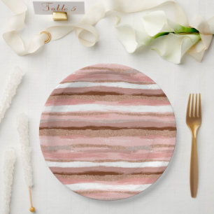 Striped Gold Glitter Pink Paper Plates
