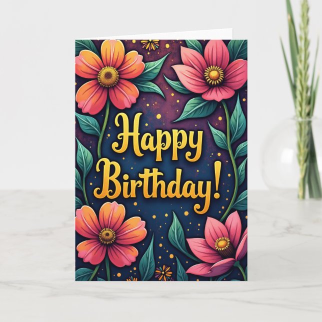 Striped Golden Birthday Card (Front)