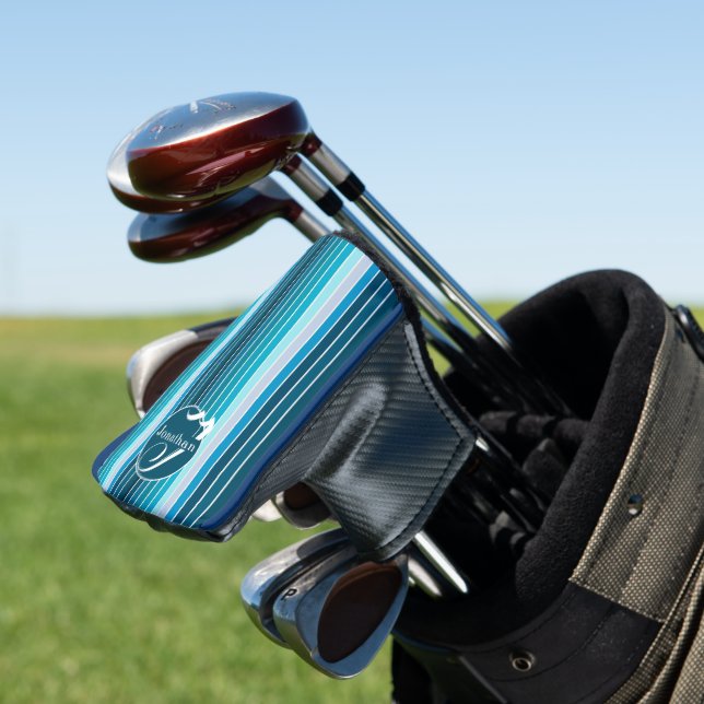 Striped Golfing Accessories Personalised Blue Golf Head Cover (In Situ)
