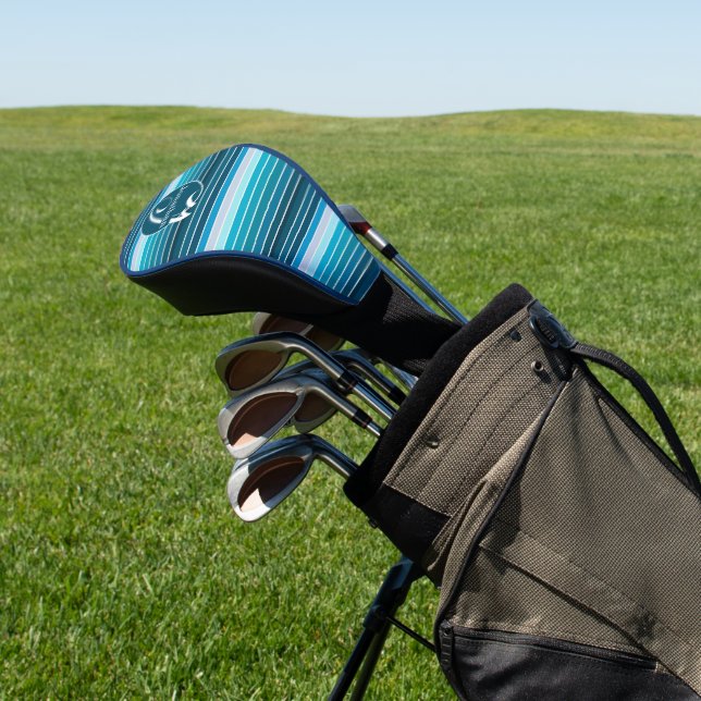 Striped Golfing Accessories Personalised Blue Golf Head Cover (In Situ)