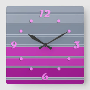 Striped gray purple fashion pattern  square wall clock