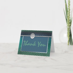 Striped Green and Blue Bar Mitzvah Thank You Card