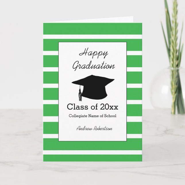 Striped Green Class of 2025 Happy Graduation Card (Front)