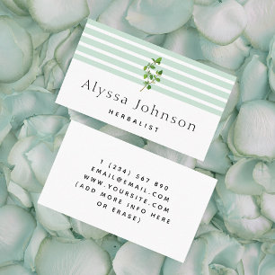 Striped Green Herbalist Minimal Business Card
