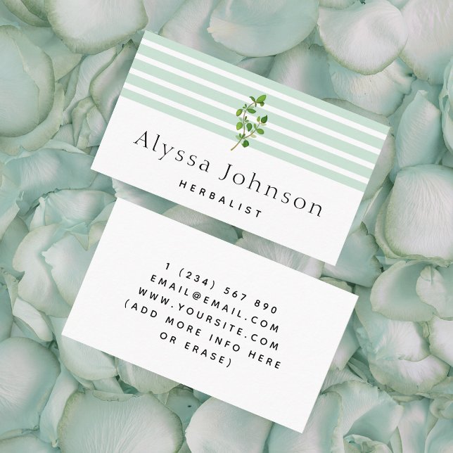Striped Green Herbalist Minimal Business Card (Creator Uploaded)