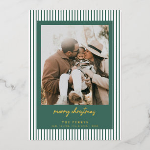 Striped Green Merry Christmas Photo