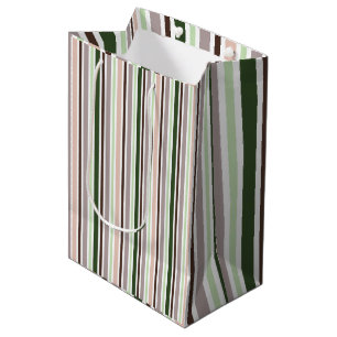 Striped Green Peach Taupe Brown Medium Gift Bag