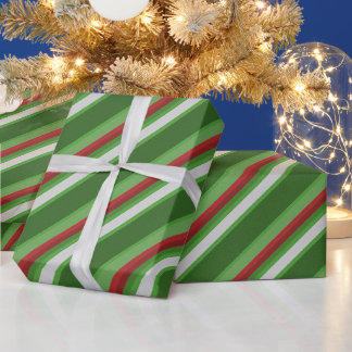 Striped Green, Red and White Christmas  Wrapping Paper