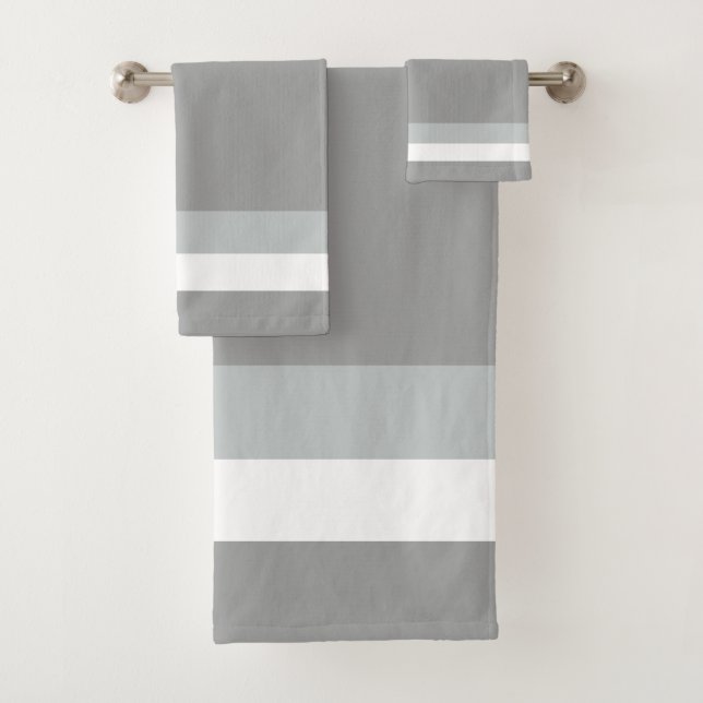 Striped Grey, Midtone Grey, White Bath Towel Set (Insitu)
