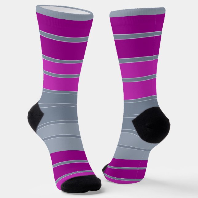 Striped grey purple fashion pattern socks (Angled)