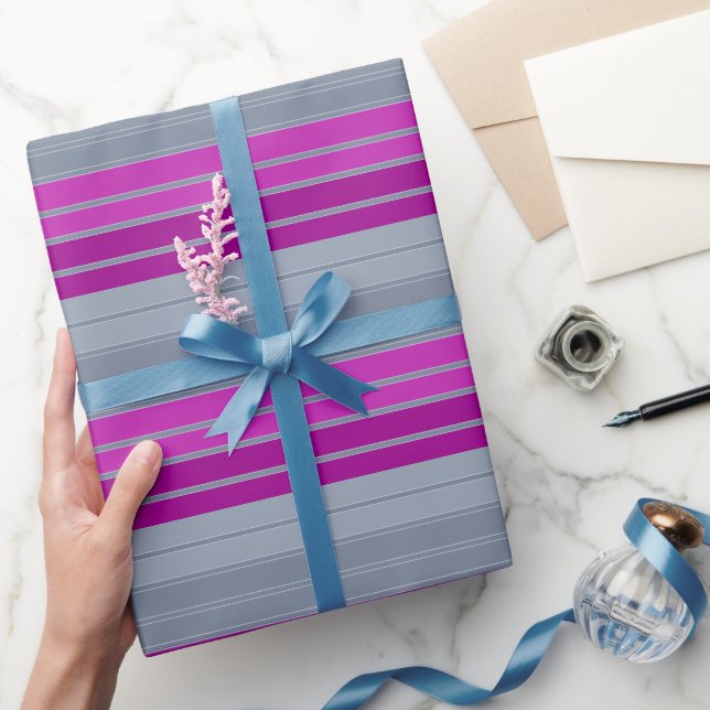Striped grey purple fashion pattern wrapping paper (Gifting)