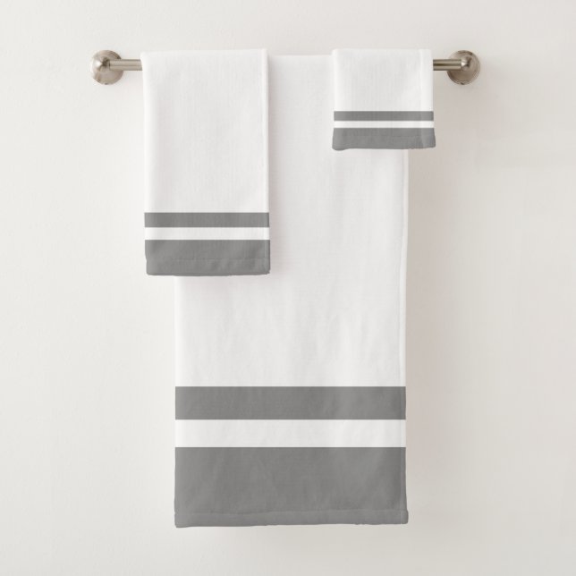 Striped Grey & White Bath Towel Set (Insitu)