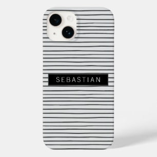Striped Grey White Pattern Personalised Case-Mate iPhone 14 Case