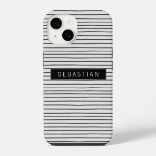 Striped Grey White Pattern Personalised iPhone 14 Case