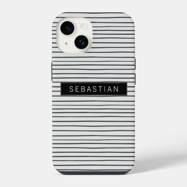 Striped Grey White Pattern Personalised iPhone Case (Back)