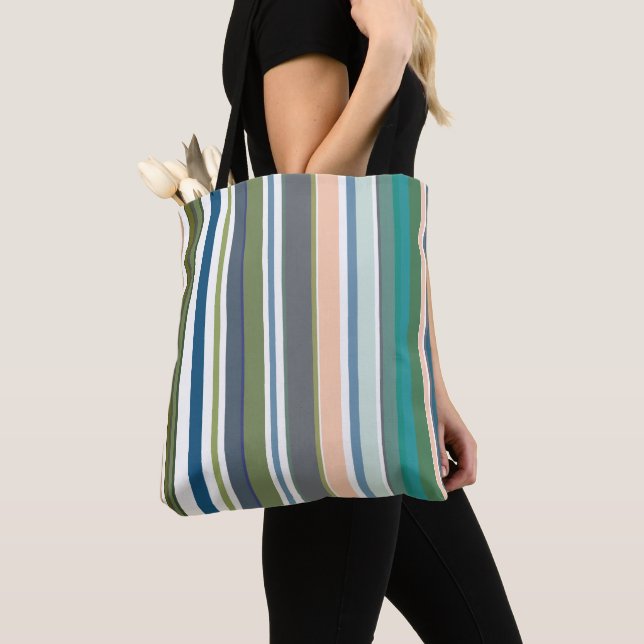 Striped Grocery Shopping Tote Bag (Close Up)
