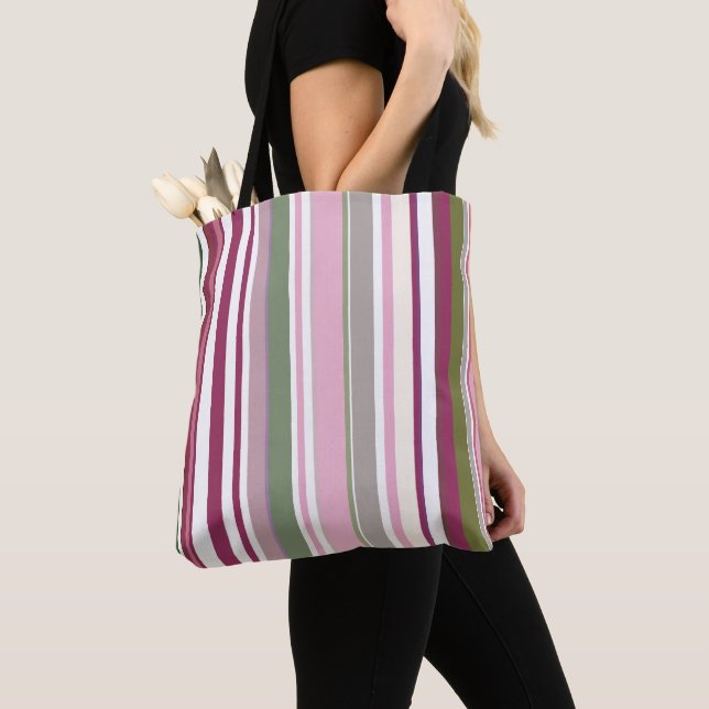 Striped Grocery Shopping Tote Bag (Close Up)