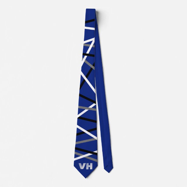 Striped Guitar Blue Grey White Black Initials  Tie (Front)