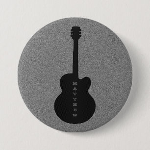 Striped Guitar Button, Black 7.5 Cm Round Badge