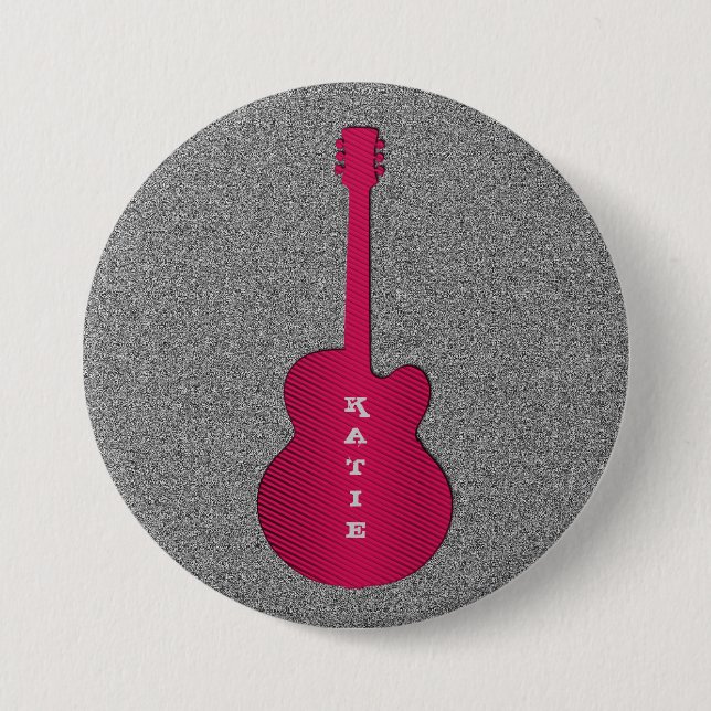 Striped Guitar Button, Hot Pink 7.5 Cm Round Badge (Front)
