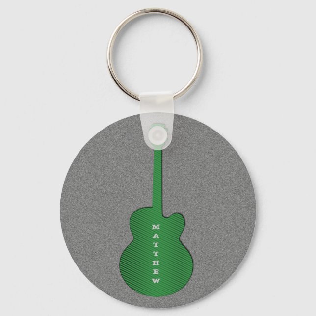 Striped Guitar Keychain, Green Key Ring (Front)