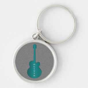 Striped Guitar Keychain, Turquoise Key Ring