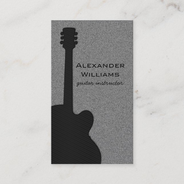 Striped Guitar Music Business Card, Jet Black Card (Front)