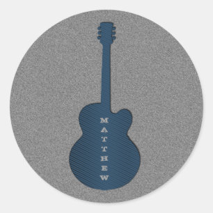 Striped Guitar Round Stickers, Dark Blue Classic Round Sticker