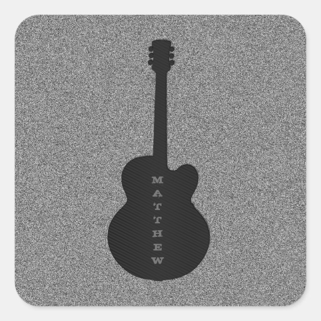Striped Guitar Square Stickers, Black Sticker (Front)
