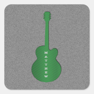 Striped Guitar Square Stickers, Green Sticker