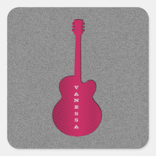 Striped Guitar Square Stickers, Hot Pink Sticker