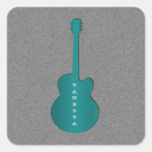 Striped Guitar Square Stickers, Turquoise Sticker