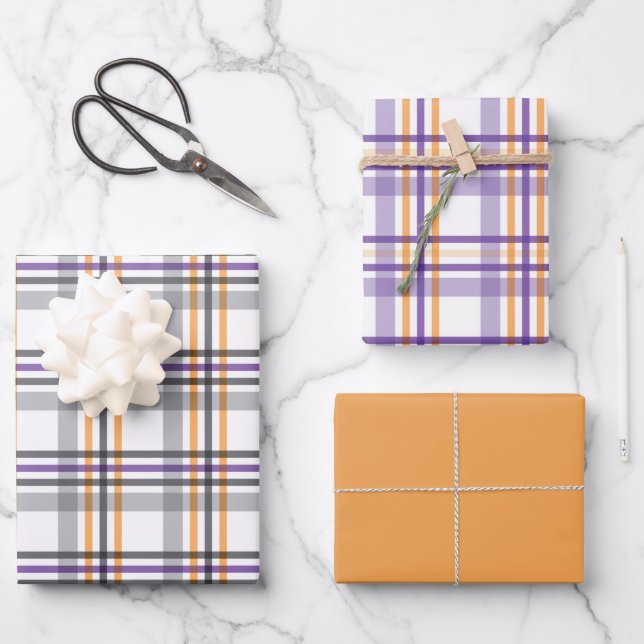 Striped Halloween Black Purple Orange  Wrapping Paper Sheet (Front)