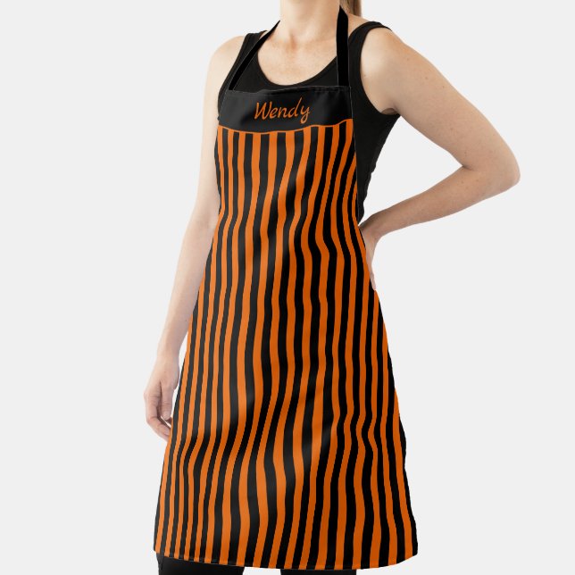 Striped Halloween Orange and Black Pattern Apron (Insitu)