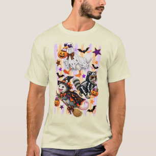 Striped Halloween Silly Goose Racoon opossum T-Shirt