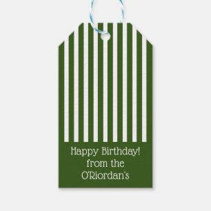 Striped Happy Birthday White & Green Colour #32551 Gift Tags