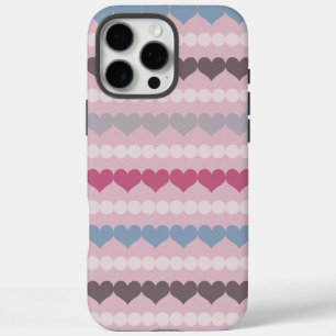 Striped Heart and Circle Pattern iPhone 16 Pro Max Case