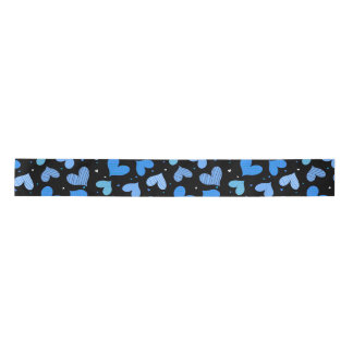 Striped Hearts Blue Satin Ribbon