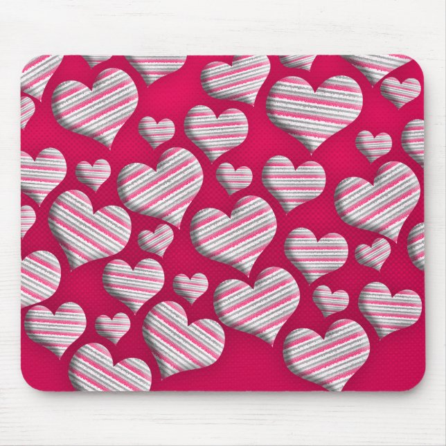 Striped Hearts Hot Pink Fun Pattern Epic Design Mouse Pad (Front)