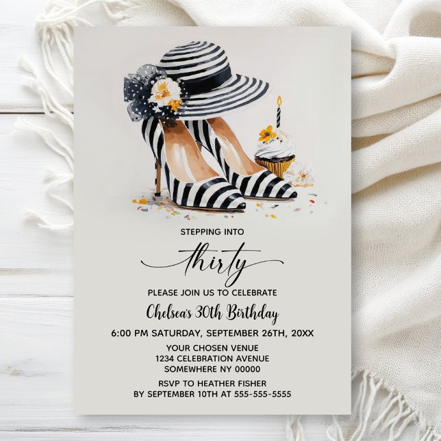 Striped High Heel Shoes 30th Birthday Invitation (Creator Uploaded)