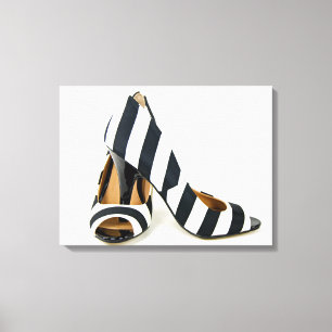 striped high heels on white canvas print