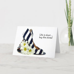 striped high heels with white daisy birthday card
