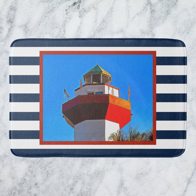 Striped Hilton Head Island Harbour Town Lighthouse Bath Mat (Creator Uploaded)