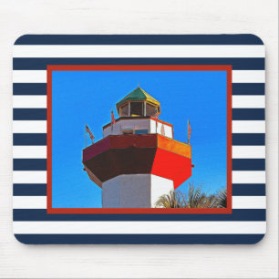Striped Hilton Head Island Harbour Town Lighthouse Mouse Pad