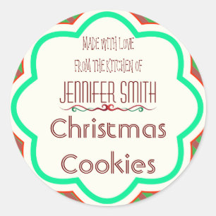 Striped Holiday Christmas Bakery Baked Cookie Swap Classic Round Sticker